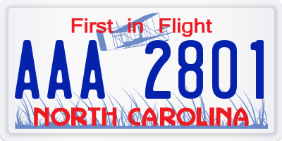 NC license plate AAA2801