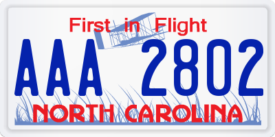 NC license plate AAA2802