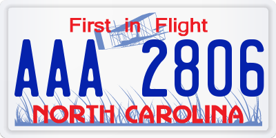 NC license plate AAA2806
