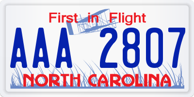 NC license plate AAA2807