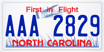 NC license plate AAA2829