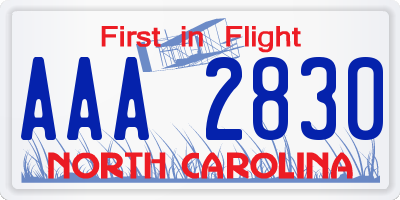 NC license plate AAA2830