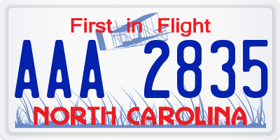 NC license plate AAA2835