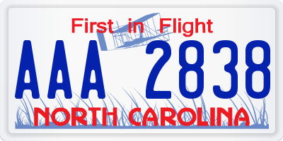 NC license plate AAA2838