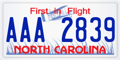 NC license plate AAA2839