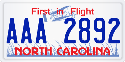 NC license plate AAA2892