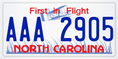 NC license plate AAA2905