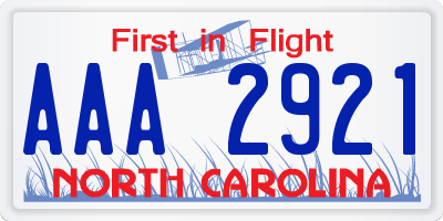 NC license plate AAA2921