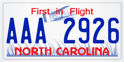 NC license plate AAA2926