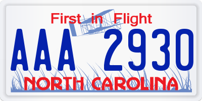 NC license plate AAA2930