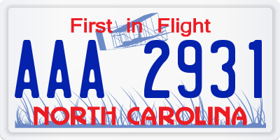 NC license plate AAA2931