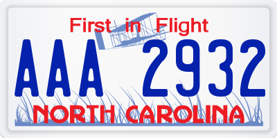 NC license plate AAA2932