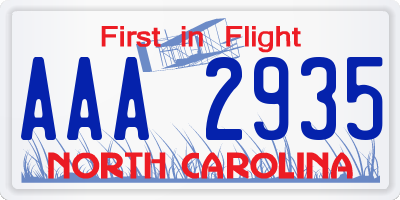 NC license plate AAA2935