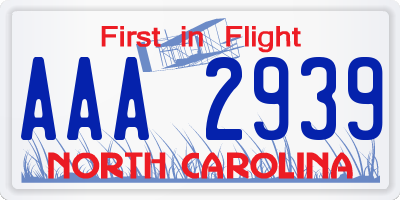 NC license plate AAA2939