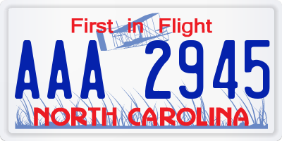 NC license plate AAA2945