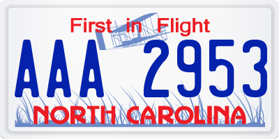 NC license plate AAA2953