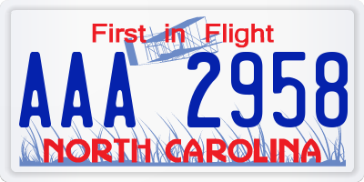 NC license plate AAA2958