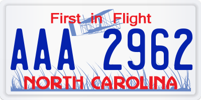 NC license plate AAA2962