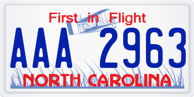 NC license plate AAA2963