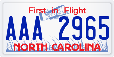 NC license plate AAA2965