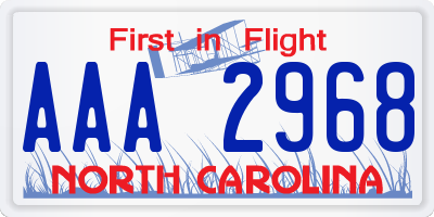 NC license plate AAA2968