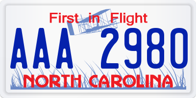 NC license plate AAA2980