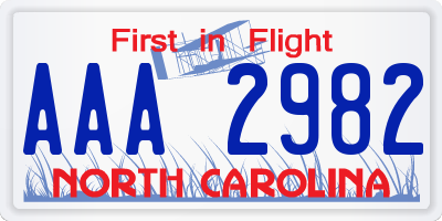 NC license plate AAA2982