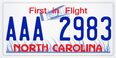 NC license plate AAA2983