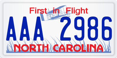 NC license plate AAA2986