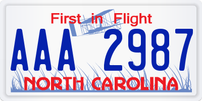 NC license plate AAA2987