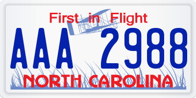 NC license plate AAA2988