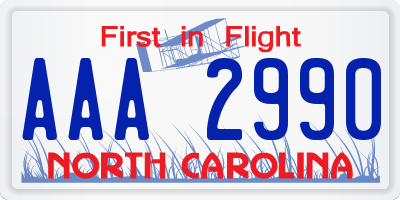 NC license plate AAA2990