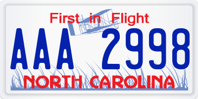 NC license plate AAA2998