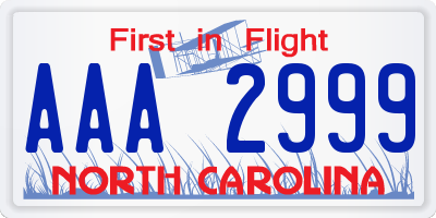 NC license plate AAA2999