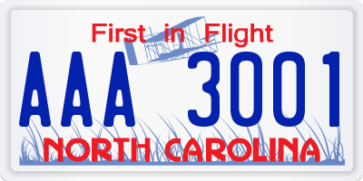 NC license plate AAA3001