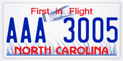 NC license plate AAA3005