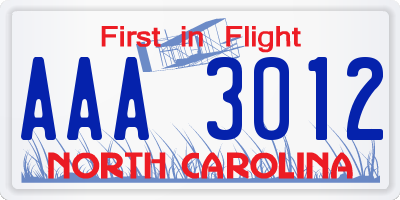 NC license plate AAA3012
