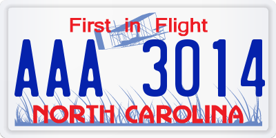 NC license plate AAA3014