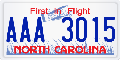 NC license plate AAA3015