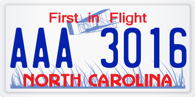 NC license plate AAA3016