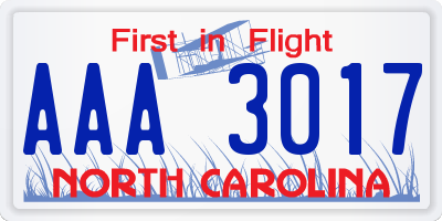 NC license plate AAA3017