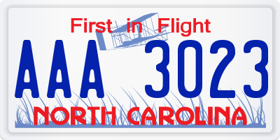 NC license plate AAA3023