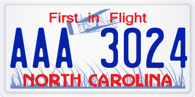 NC license plate AAA3024