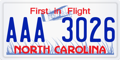 NC license plate AAA3026