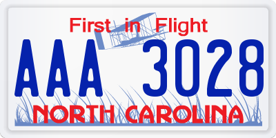 NC license plate AAA3028