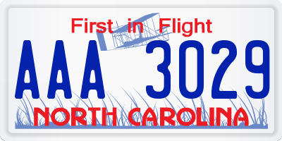 NC license plate AAA3029