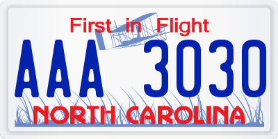 NC license plate AAA3030