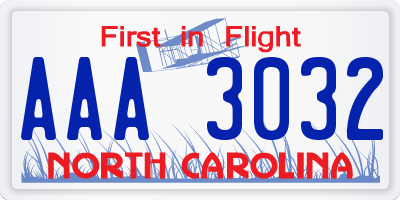 NC license plate AAA3032