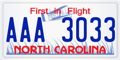 NC license plate AAA3033