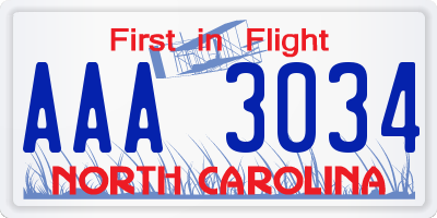 NC license plate AAA3034